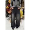 Women's High Waist Wide Leg Jeans Loose Fit Rhinestone Baggy Pants Spring Korean Streetwear Denim Trousers