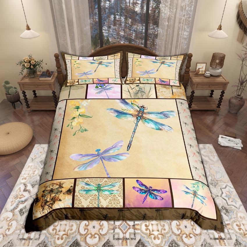

Homewish Vintage Dragonfly Duvet Cover Set 2pcs/3pcs, Retro Wildlife Bedding, Wild Animal Bed Set DE XS 100x135cm 2pcs&set