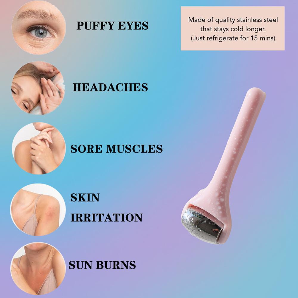 2pcs Facial Roller Set Stainless Steel Ice Roller & Silicone Massage Roller Face Icing Reduce Swelling Skin Massage Care Tools