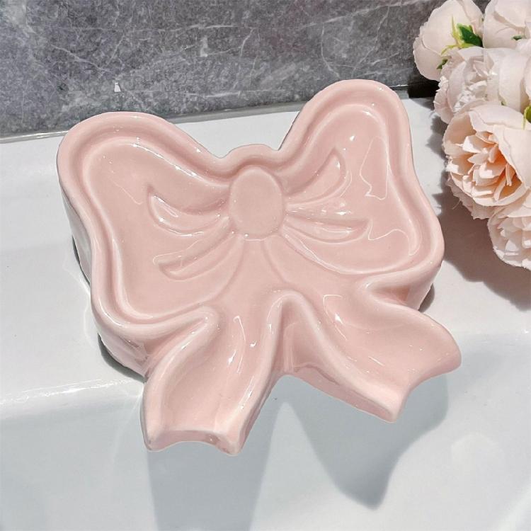 Ceramic Soap Holders with Bows Drainages Enhanceds Design Bathroom Counter Organizers Decorative Sink Tray