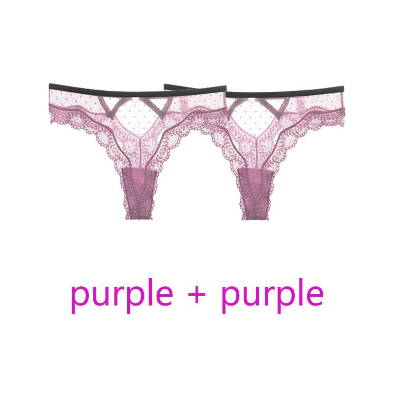 TERMEZY 2Pcs/Lot Sexy Lace Panties Women Low-waist Underwear Hollow Out Transparent Thong Female Seamless G-string Lingerie Underpant
