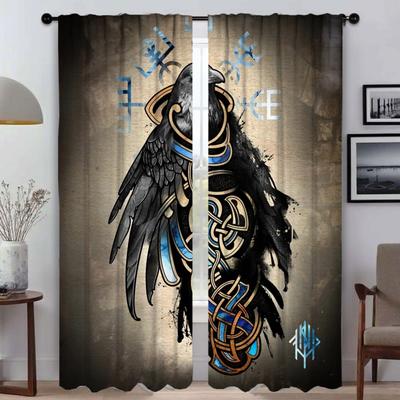 Vikings Odins Ravens Muninn Elegant Room Curtains 2 Pieces Window Curtain Shades Curtains for Bedroom Halloween Decoration Child