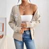 Women's Floral Print Knitted Cardigan Soft Fabric Short Sweater Coat Warm Comfortable Long Sleeved V-neck Loose Jacket Autumn