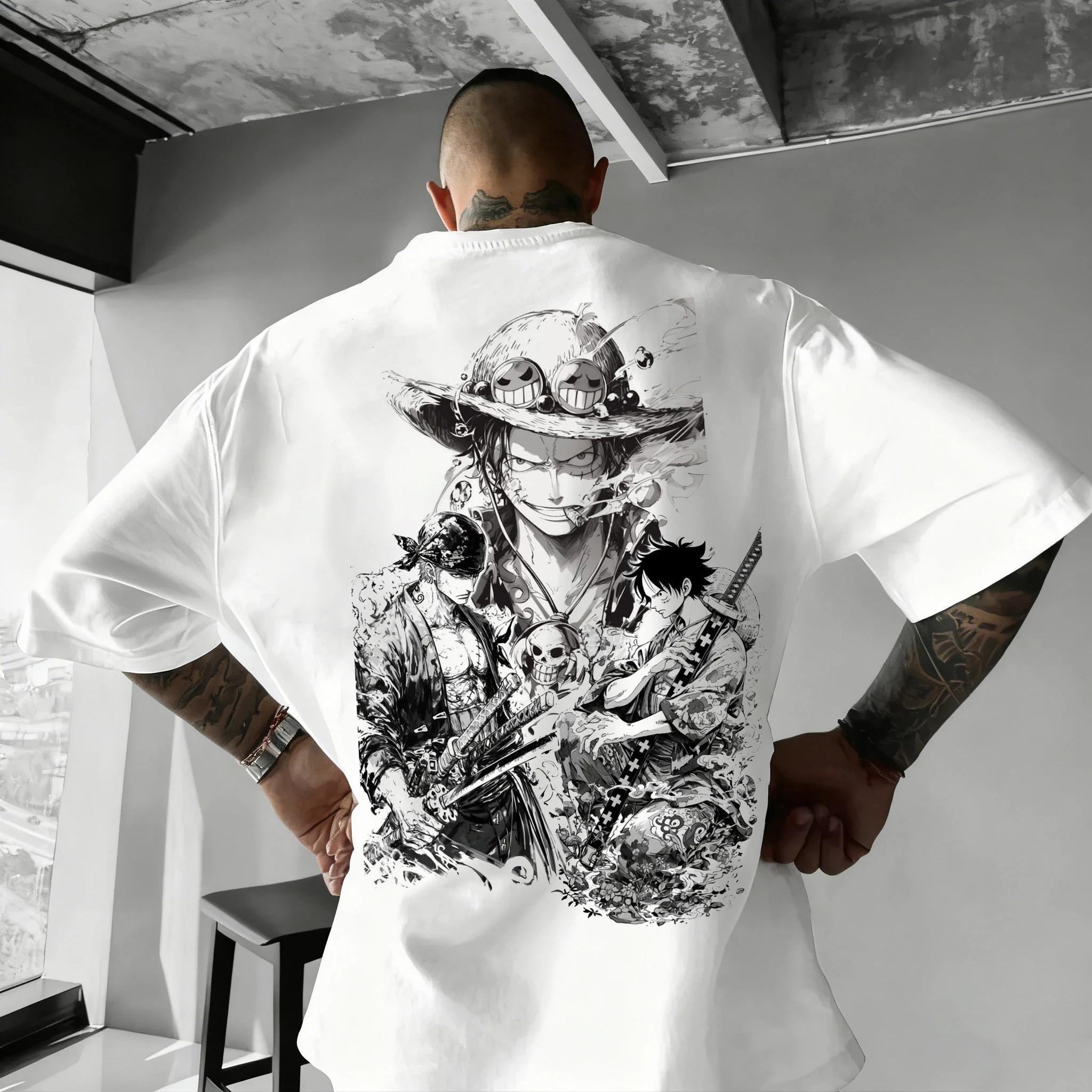 

One Piece Anime TShirt Luffy Zoro Print Harajuku Style Short Sleeve Casual Summer Top for Men Kids Boys 4XL