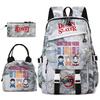 Demon Slayer Anime Print School Backpack Set 3Pcs Girls Bookbag with Lunch Bag Pencil Case