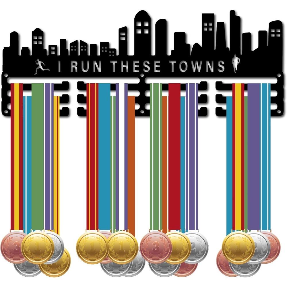 Metal Medal Holder Wall Mount Rack Black 15.7 X 4.7 Inch for Race Runner Swimmer Gymnast Display Up To 60 Medals Sports Award Organizer