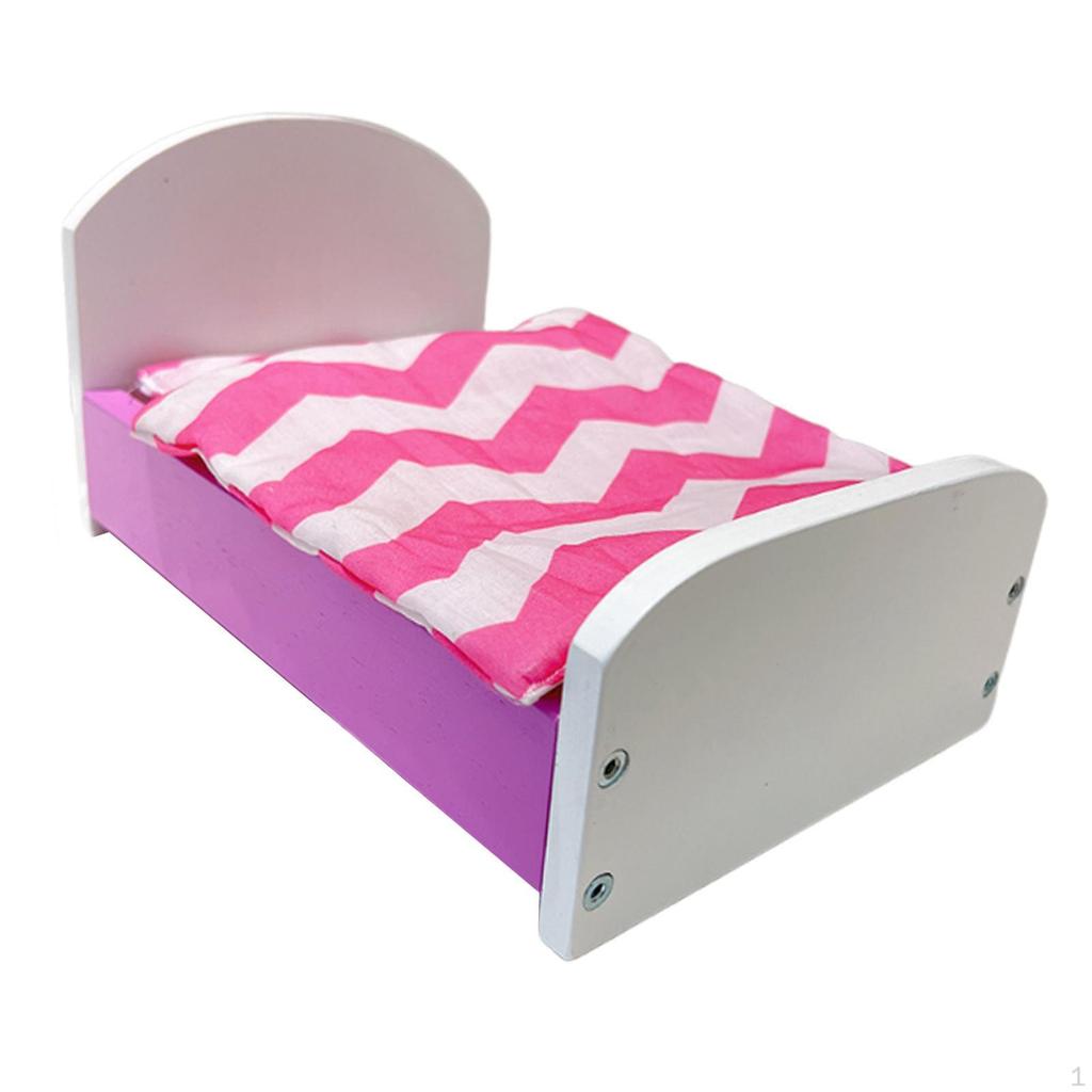 Dollhouse Miniature Bed for 1/12 BJD Dolls Photo Props Mini Simulation Wooden Furniture with Quilt,
