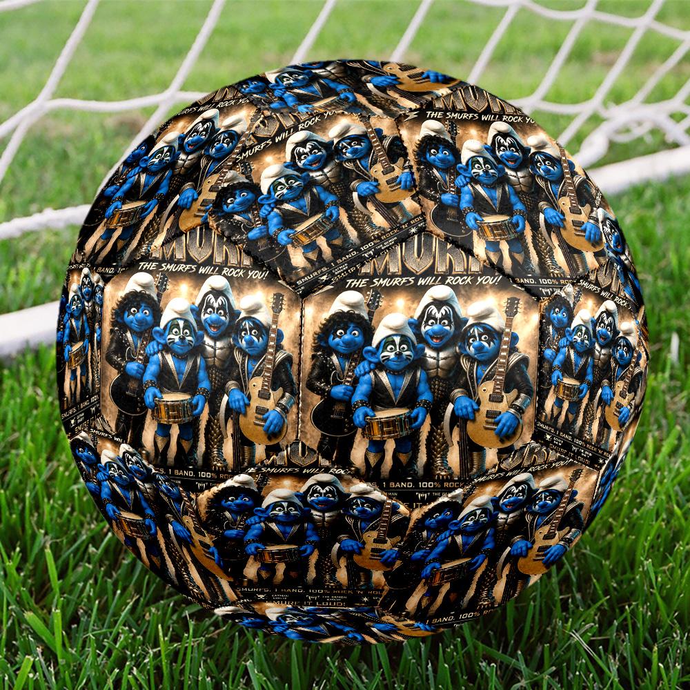Blue Smurfs Print Size 5 Soccer Ball, Standard Match Football for Sports Game and Team Practice, Ideal Gift for Soccer Fans