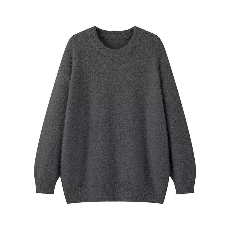 Men's Retro Crew Neck Loose Knit Sweater - Fluffy, Casual, and Versatile for Autumn & Winter