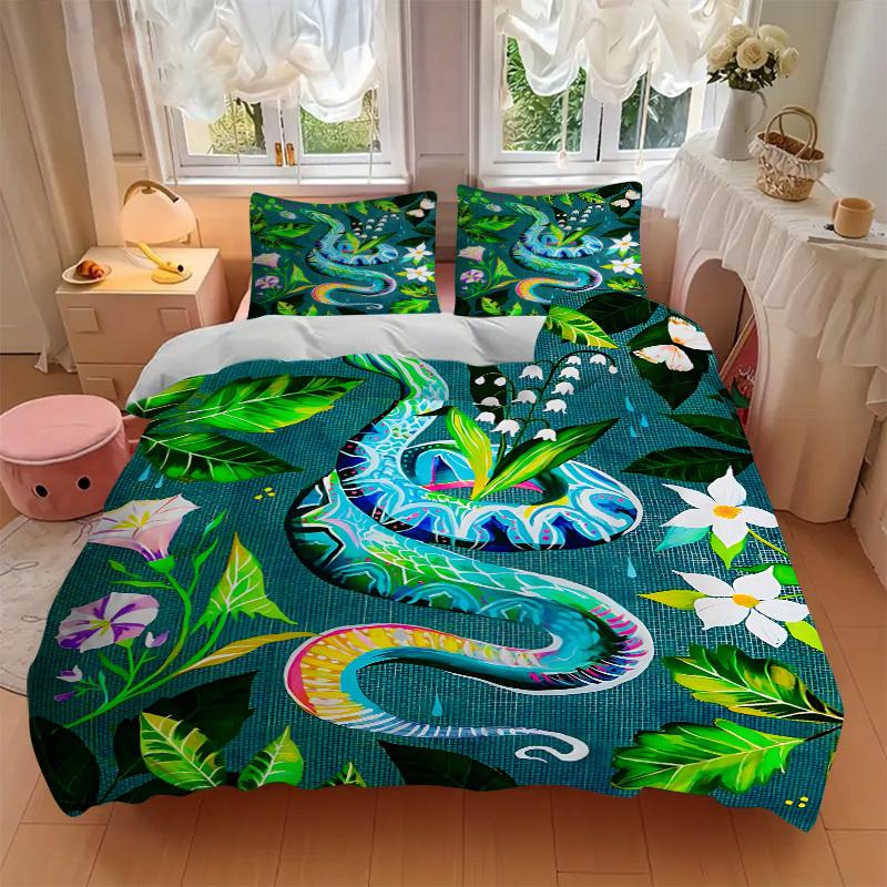 3pcs Snake Print Duvet Cover Set -Includes 1 Duvet Cover and 2 Pillowcases, No Quilt Core, All-Season Home Decor  Yy251111097