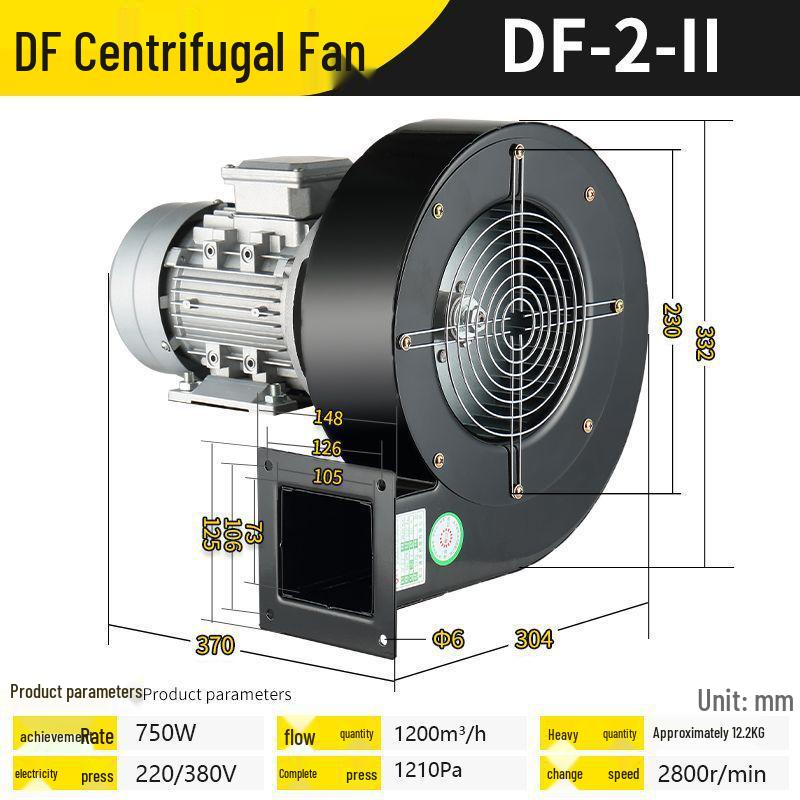 DF 220V Multi-blade Induced Draft Centrifugal Fan, High-Temperature Resistant, Silent Industrial Blower, Small 380V.