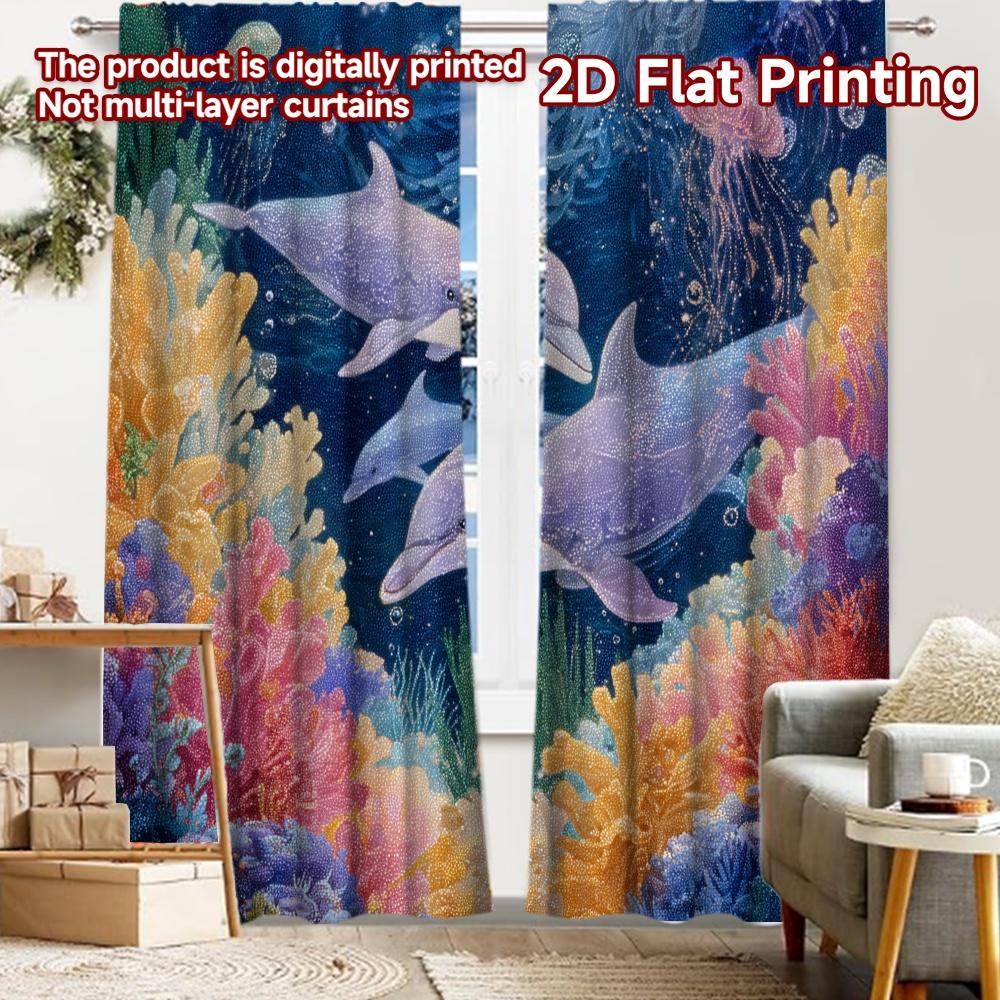 

2pcs, 2D FLAT PRINTING Curtains (Without Rod) Ocean Paradise(1) Holiday curtains Prints Light Filtering Curtains Home Decor 52.50 × 116.00 cm 2 pcs