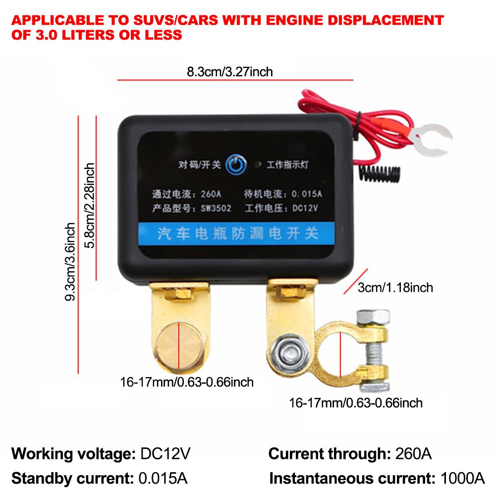 12V Car Smart Remote Battery Disconnect Switch with Wireless Remote for Car Truck SUV Under 1.5L-3.0L Power Off Isolator