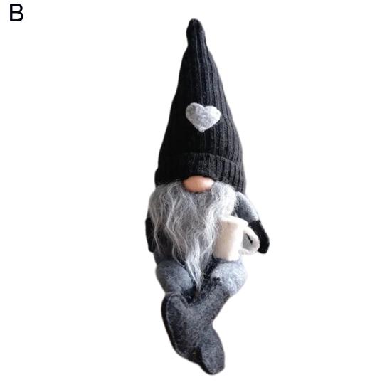 Christmas Plush Doll Knitted Heart Hat Grey Whiskers/Braid Coffee Mug Long-legged Handmade Home Decor Xmas Tabletop Faceless Gnome Stuffed
