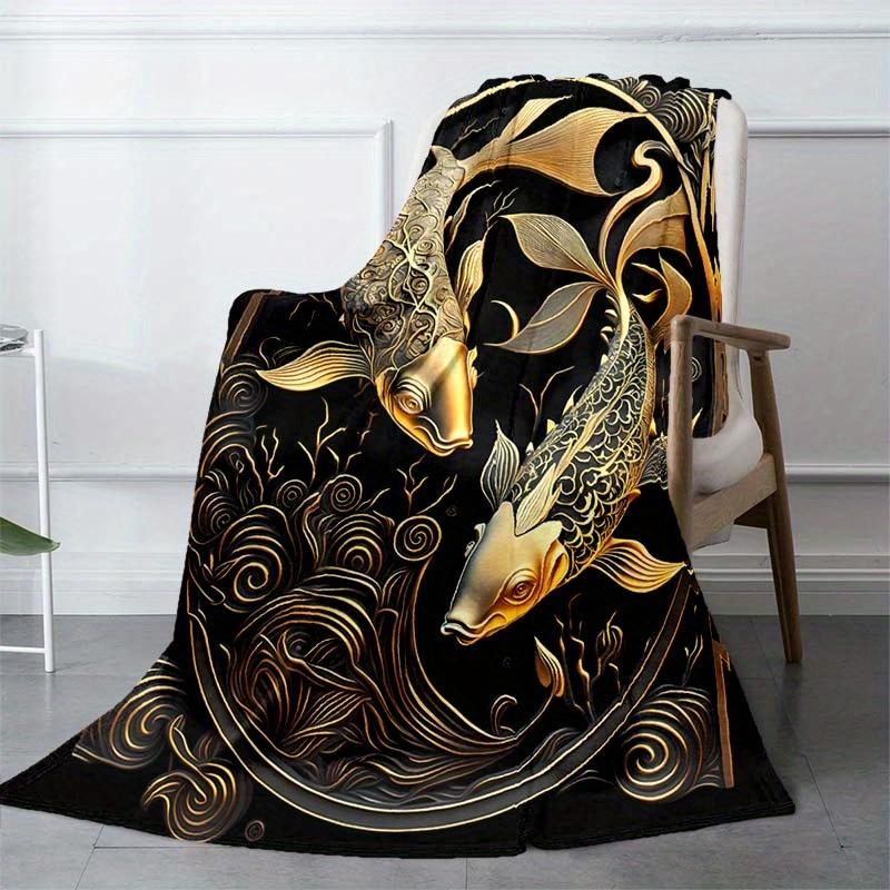 Golden Fish Blanket Soft Warm Throw Blanket Nap Blanket For Couch Sofa Office Bed Camping Travel Multipurpose Gift Blanket For All Season