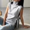 Gilet in Maglia da Donna S Senza Maniche Collo Alto Vestibilità Larga Pullover