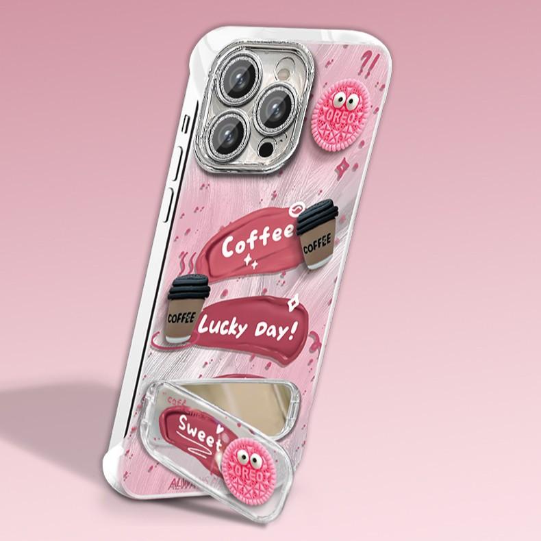 

Lucky Coffee for IPhone16 for Apple Phone Case 15 Feather Gauze No Frame 14 Ultra-Thin 13 Stand 12 For Apple X/XS