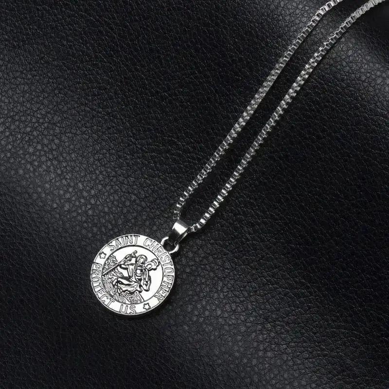 High End Fashion Round Letter Pendant Jesus Traveler Guardian Blessing Necklace Creative Versatile Trendy Jewelry Wholesale