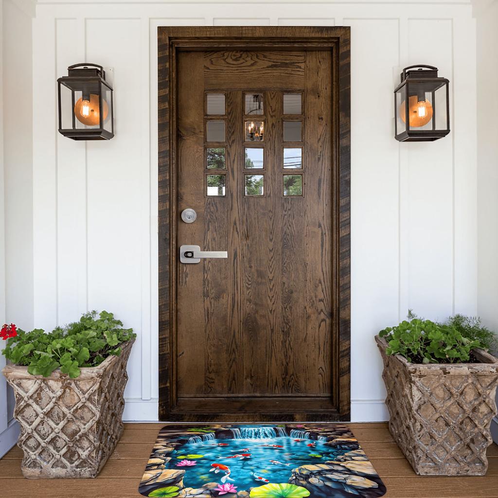 2D Koi Pond And Carp Design Door Floor Kitchen Bath Mat Anti-Slip Outdoor Doormat Bedroom Balcony Entrance Carpet Rug