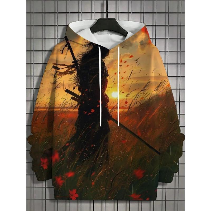 autumn new men's 3D Japanese Samurai print hoodie men's and women's casual fashion men's hoodie street men's tops