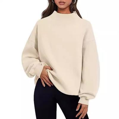 Damen-Sweatshirt mit geteiltem Ausschnitt, locker, lässig, halbhoher Kragen, gepolstert