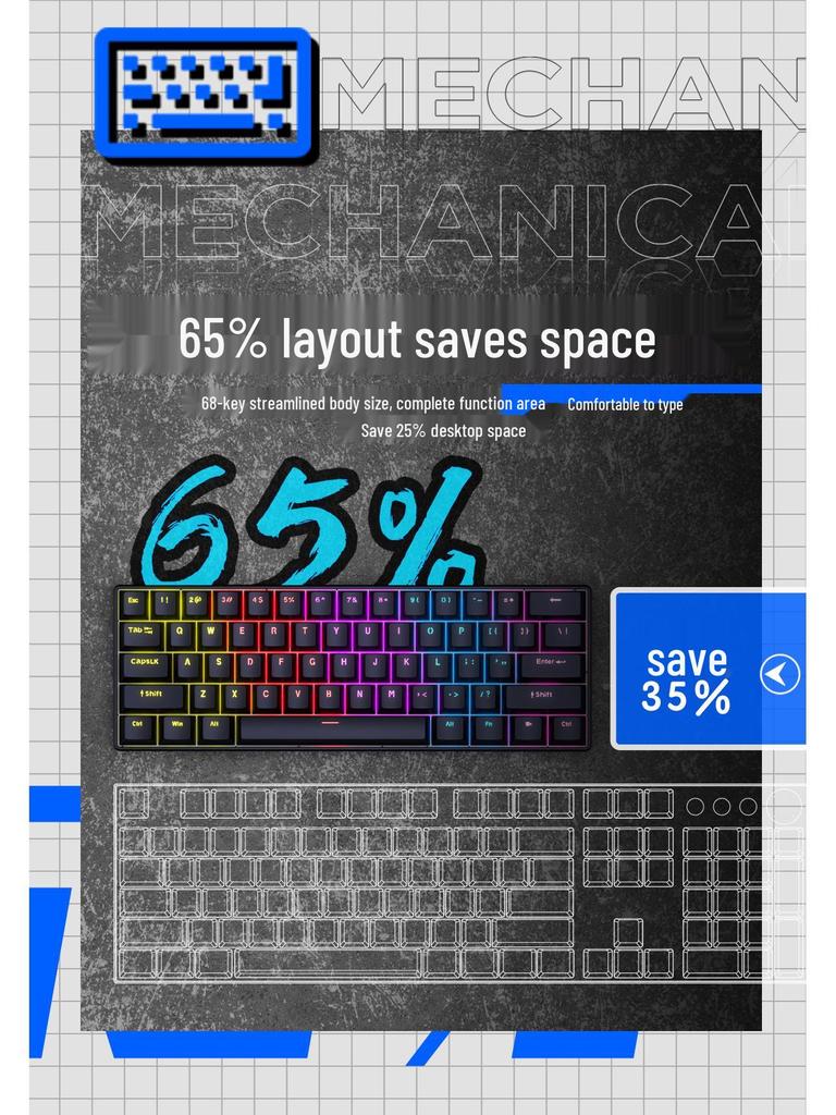 61-Key Wired Red Switch Mechanical Keyboard for Gaming and Office Use