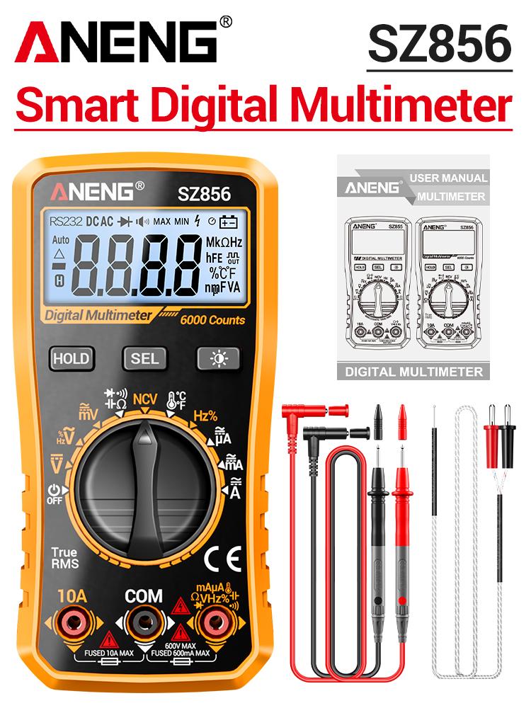 Aneng SZ856 Digital Multimeter 6000 Counts Anti-burn AC/DC Voltage Current Tester NCV Capacitance Temperature Meter High Precision Electrician Tools