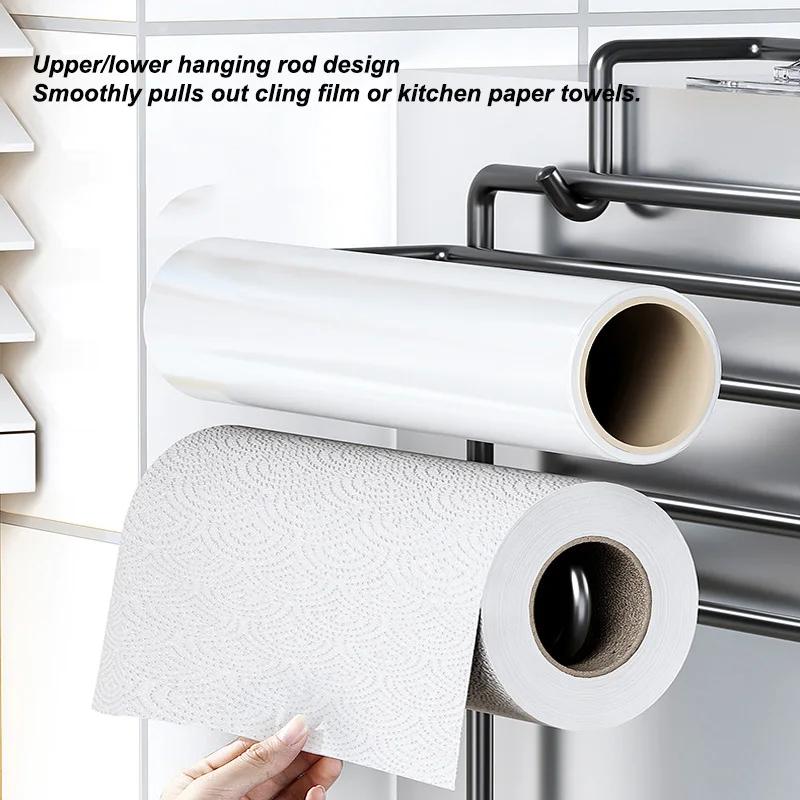 Kitchen Refrigerator Side Shelf Mmulti-functional Plastic Wrap Spice Bottles Storage Rack Kitchen Paper Tube Hanging Shelf