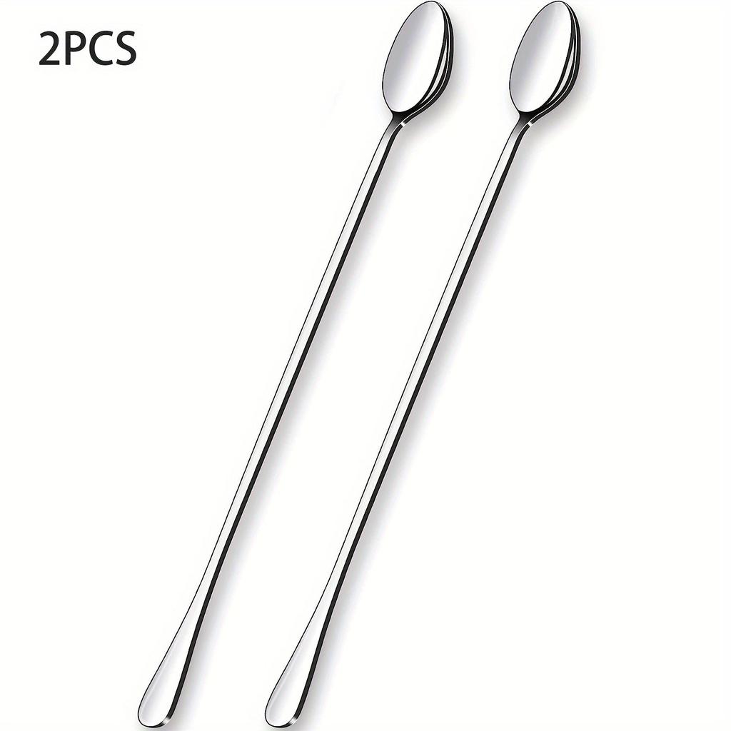New 2PCS Stainless Steel Iced Tea Spoons Long Handle Stirring Spoons Cocktail Mixing Spoons for Home Kitchen Coffee Bar Tools