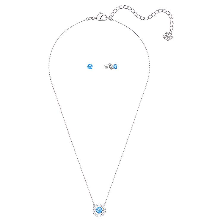 Swarovski Una Hoop Earrings Necklace Set Womens Blue/Plated White