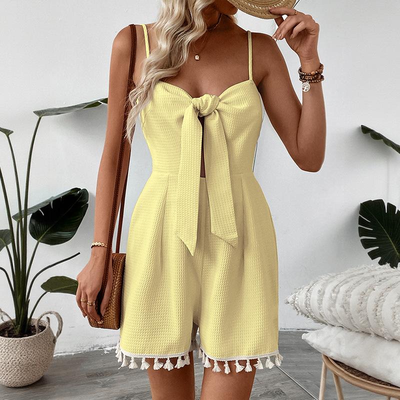 Damenmode Casual Sommer Frühling Einfarbig Druck Ärmellose Hosenträger Hohe Taille Hose Overalls & Strampler