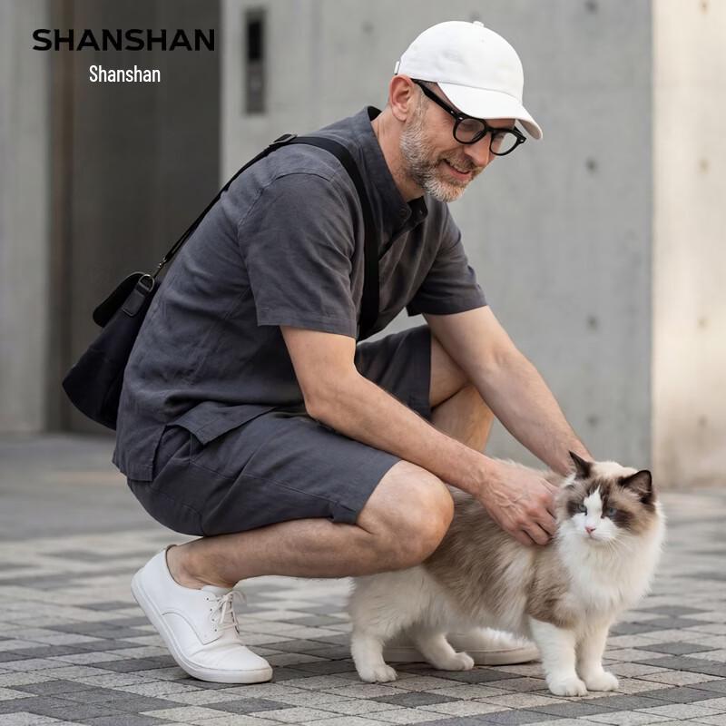 SHANSHAN Men s 100% Linen Casual Short Sleeve T-Shirt & Shorts Set XL/180