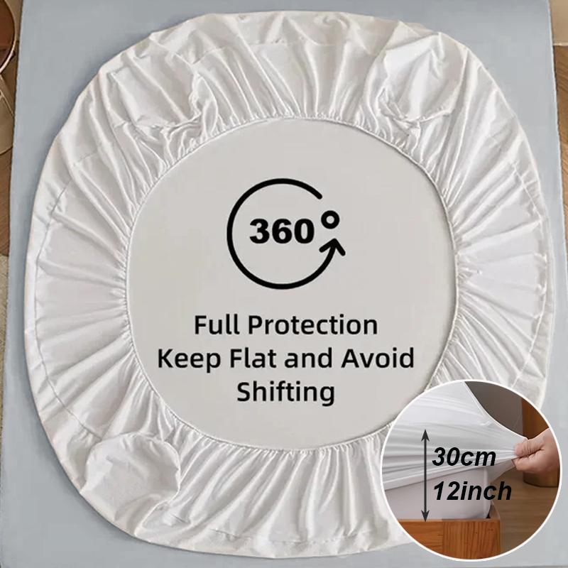 1PC Solid Color Waterproof Bed Sheet and Fitted Sheet,Waterproof Mattress Protector,30cm Deep Pocket Bed Sheet,Comfortable Bedding