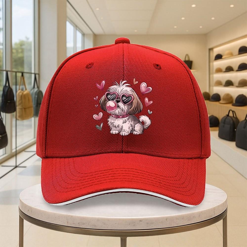 Shih Tzu Dog With Heart Sunglasses Baseball Cap Adjustable Outdoor Graphic Sports Hat One Size
