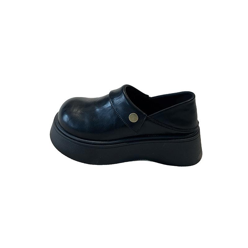 

Черные туфли из кожи в британском стиле, женские туфли-одиночки, весна-осень 2025, новые туфли с большой головкой, универсальные мокасины с одной педалью 35