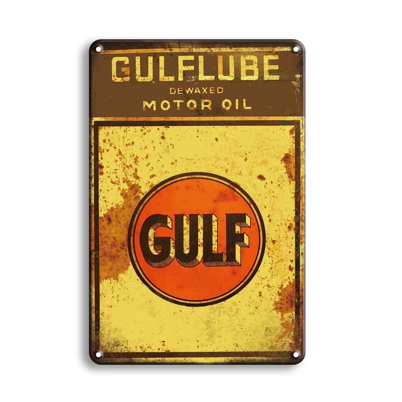 Vintage Decor Shabby Chic Metal Tin Signs Gulf Esso Agip Man Cave Wall Decoraion Motor Oil Garage Wall Stickers Gas Decor Pla
