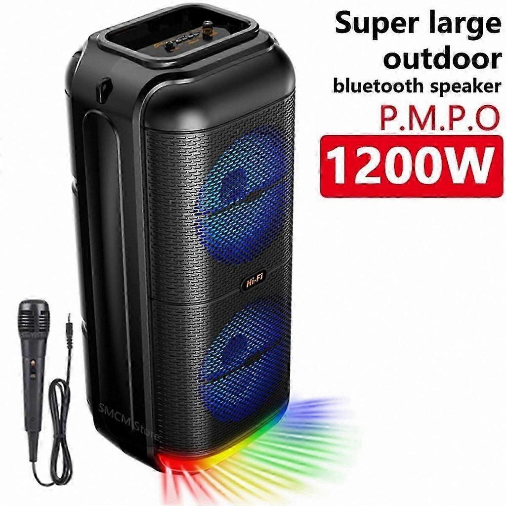 Portable Wireless Outdoor Speaker with 6 Inch Dual Horn Subwoofer, 1200W High-Powered Bass Sound and Built-in Microphone for Bluetooth Connectivity