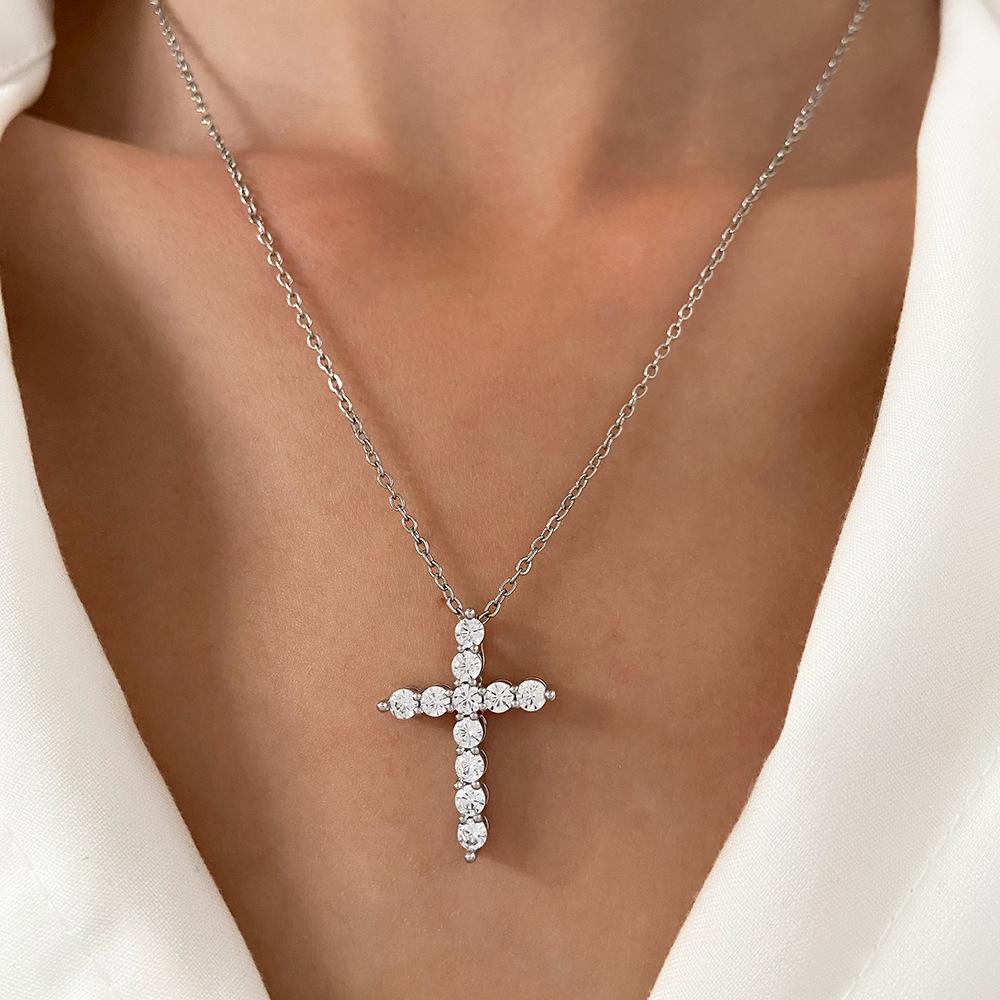 Women's Geometric Diamond Cross Necklace - European & American Punk Hip-Hop Style Choker