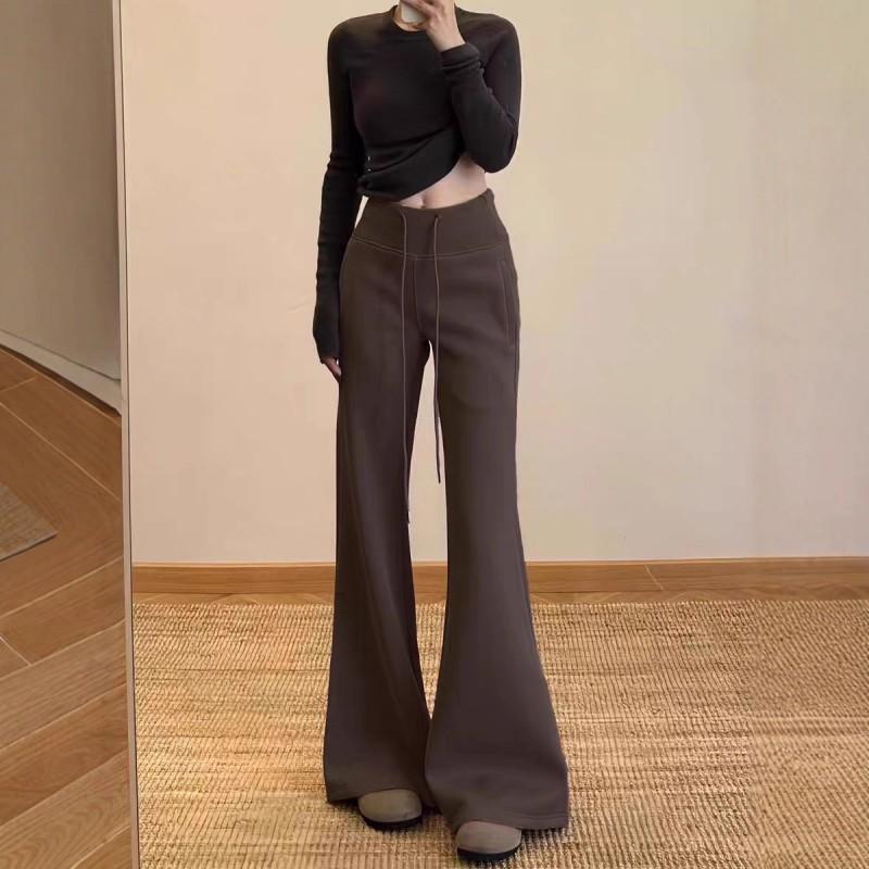Women High Waist Maillard Flare Sweatpants Casual Slim Long Trousers