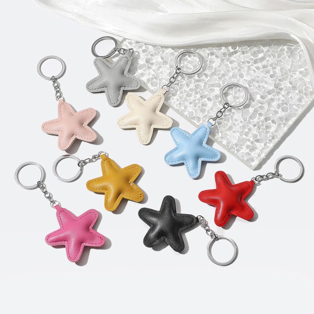Fashion Leather Keyring Car Key Holder Colorful Pendant Classic Star Shape Keychain  Kids