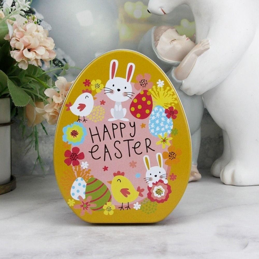 Metal Easter Egg Candy Box Exquisite Rabbit Iron Case Egg Shaped Tinplate Box  Christmas