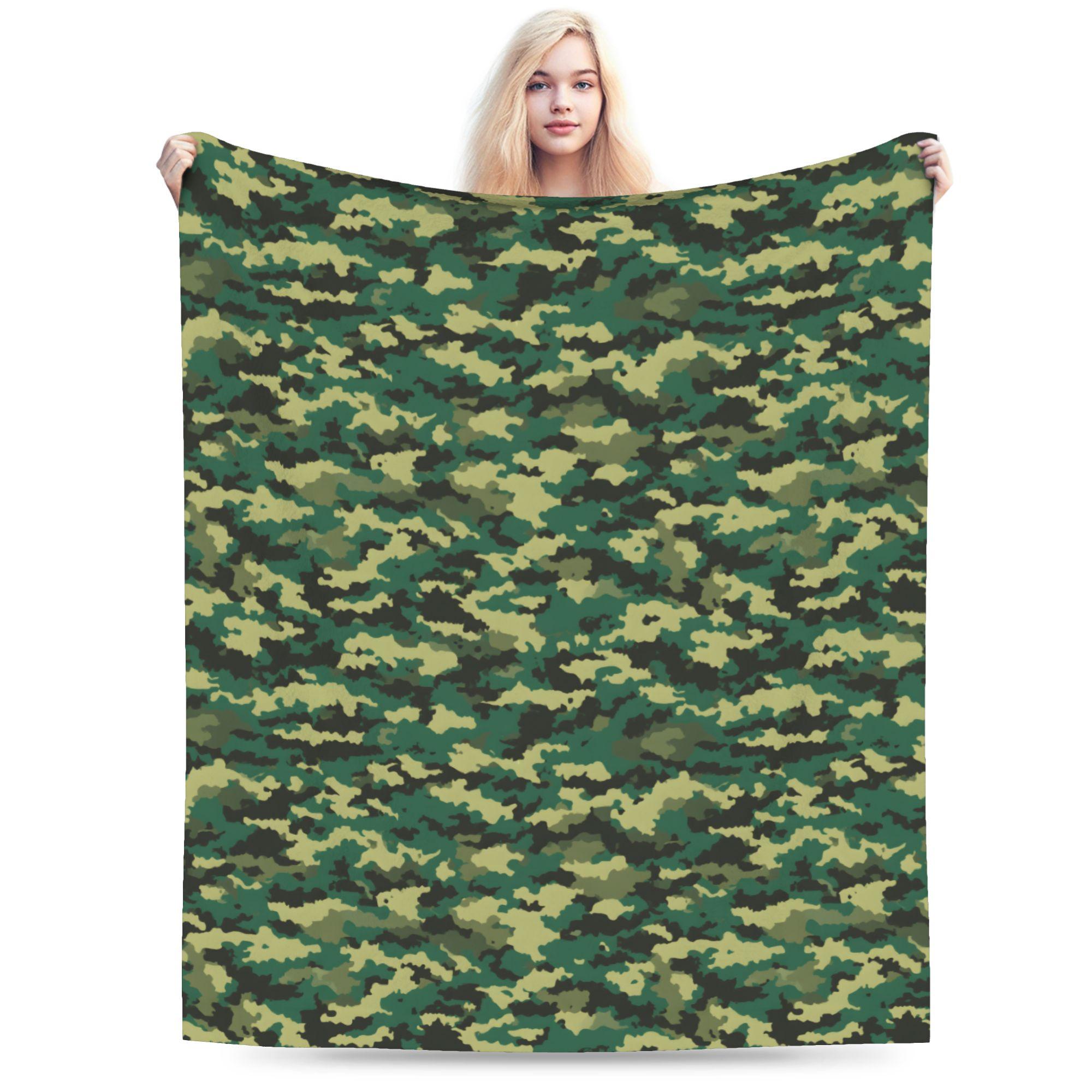 Camo Camouflage Blanket Coral Fleece Plush Print Portable Warm Throw Blanket for Home Outdoor Bedspread 75X95CM