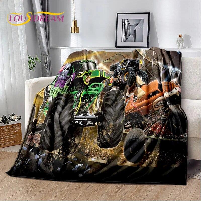 Cartoon Monster Jam 3D Monster Truck Blanket,Soft Throw Blanket for Home Bedroom Bed Sofa Picnic Travel Office Cover Blanket Kid