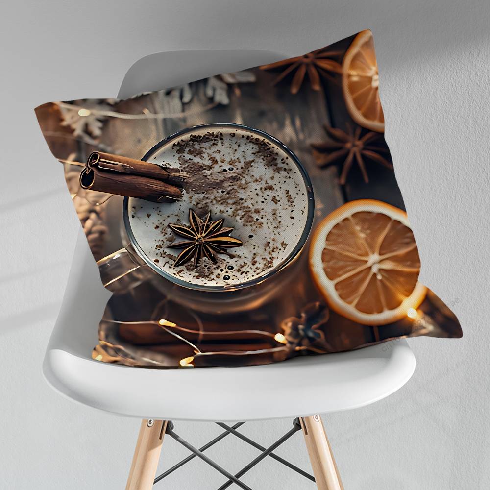 Winter Christmas Art Coffee Pillow Case For 30x30cm45x45cm55x55cm For Home Bedroom Decoration And Protector