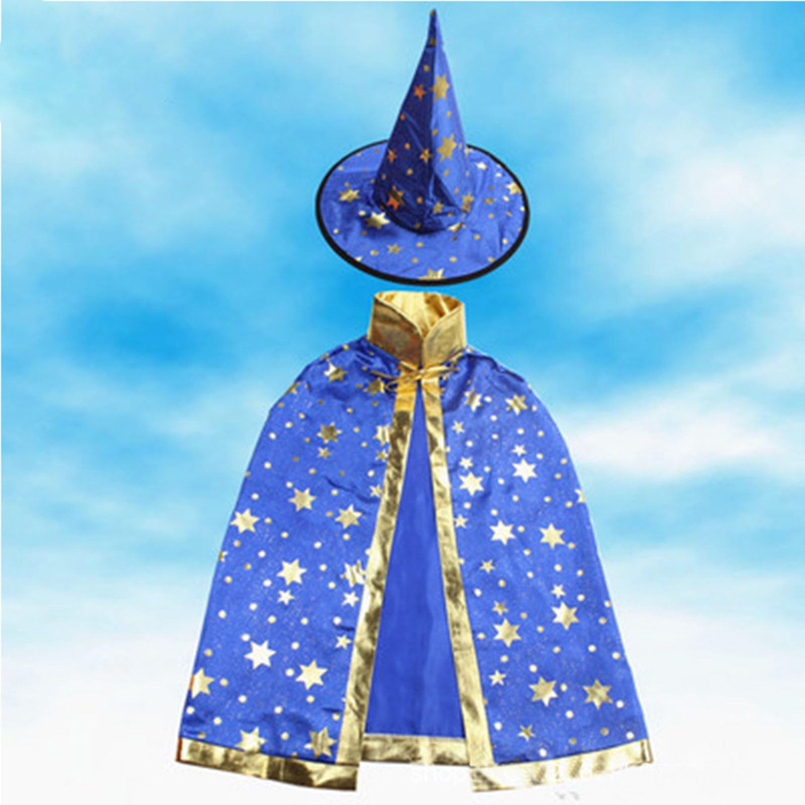 

Children s Magic Wizard Cloak and Hat Set Star Pattern Long Robe Costume Cape for Performance Dress Up and Role Play Accessories One Size синий