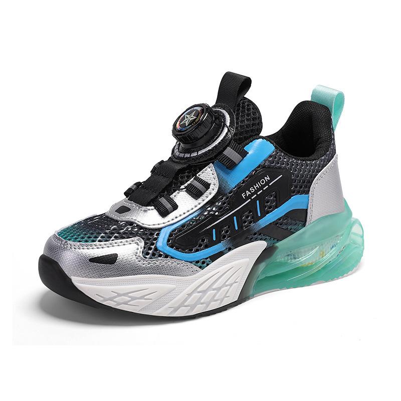 Boys' shoes spring and autumn new children's sports double mesh breathable soft sole non-slip children's running shoes buttons