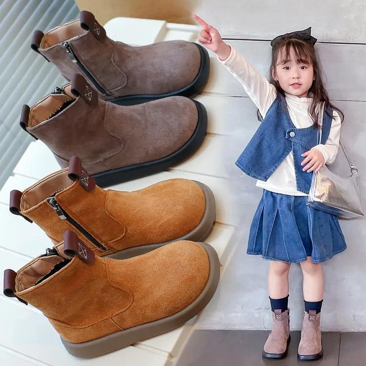 Autumn Winter Boys Girls Casual Boots British Style Children Casual Shoes Kids Anti-Slippery Outdoor Student Boots Size 23-36