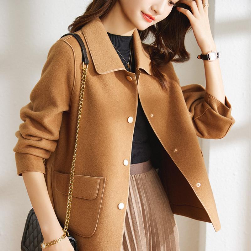 

Двустороннее кашемировое пальто для женщин, маленького роста, осень и зима, новый темперамент, шерстяная ткань, короткое шерстяное пальто, зима