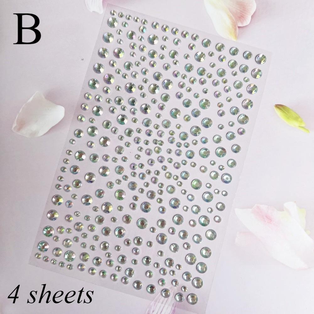 4 Sheets Rhinestone Stickers Faux Pearl Self Adhesive Face Jewels Stick Makeup Face Hair Body Decoration Rhinestone Charms