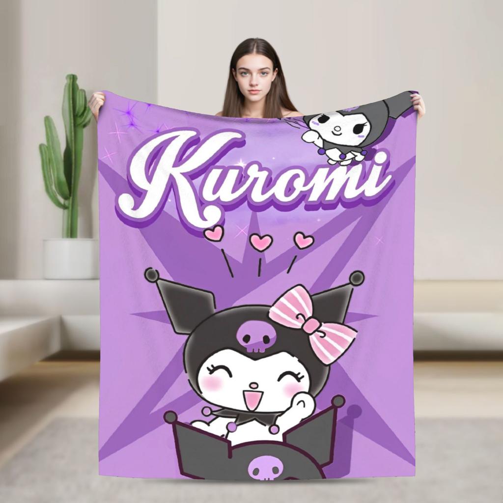 Purple Kuromi Blankets Kawaii Cartoon Wool Awesome Breathable Throw Blankets for Bedspread Autumn/Winter